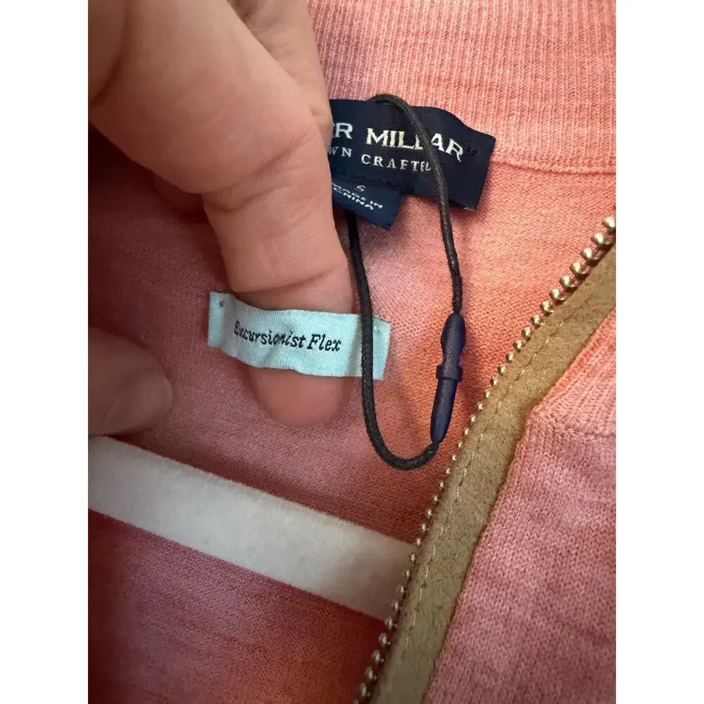 Peter Millar Autumn Crest Suede Trim Wool Quarter Zip Sweater Dusty Rose Mens S